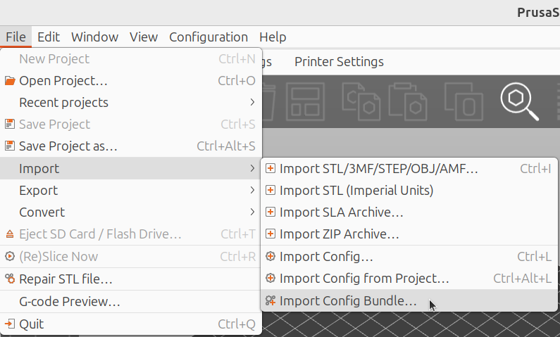 Klicka 'File | Import | Import Config Bundle'
