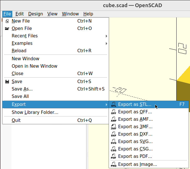 klicka 'File | Export | Export as STL'