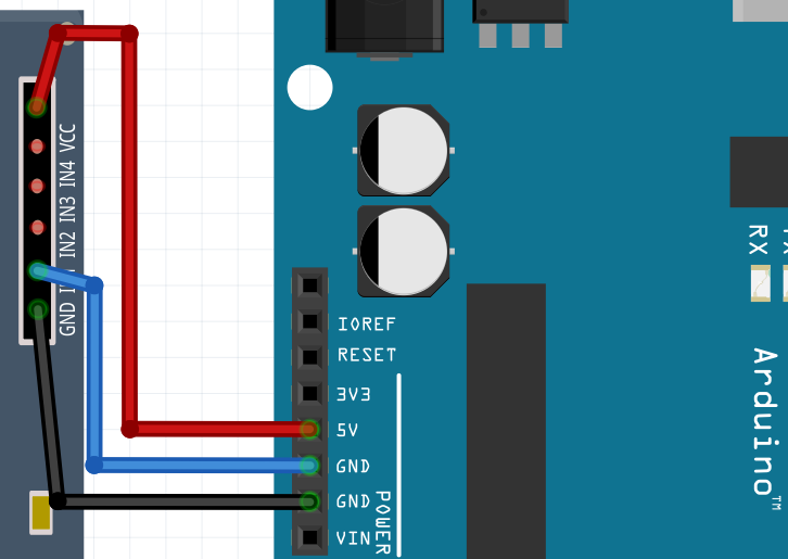 Koppla GND av Arduino med IN1 av reläkortan