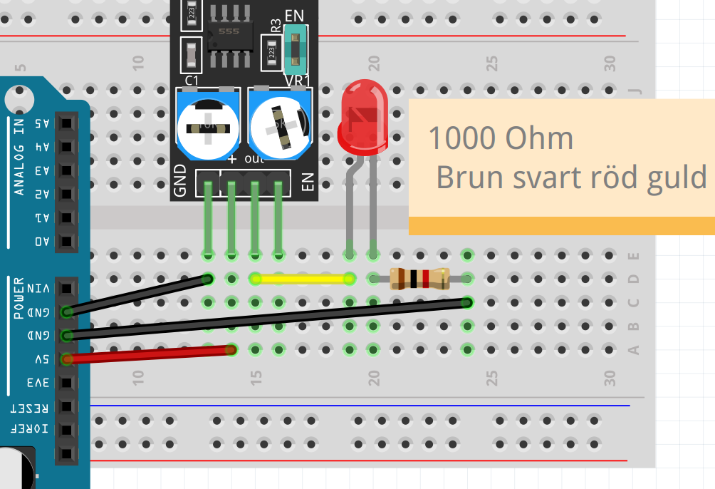 Att koppla en lysdiod till en avståndssensor