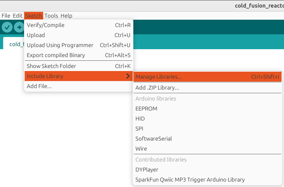 Klicka i Arduino IDEn på Sketch | Import Library | Manage libraries