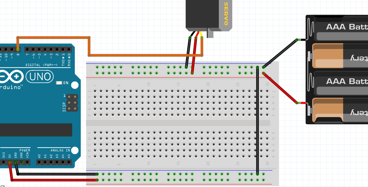 Servomotor på batteri med seriell monitor