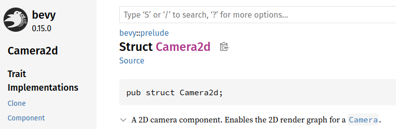 The Bevy Camera2d documentation