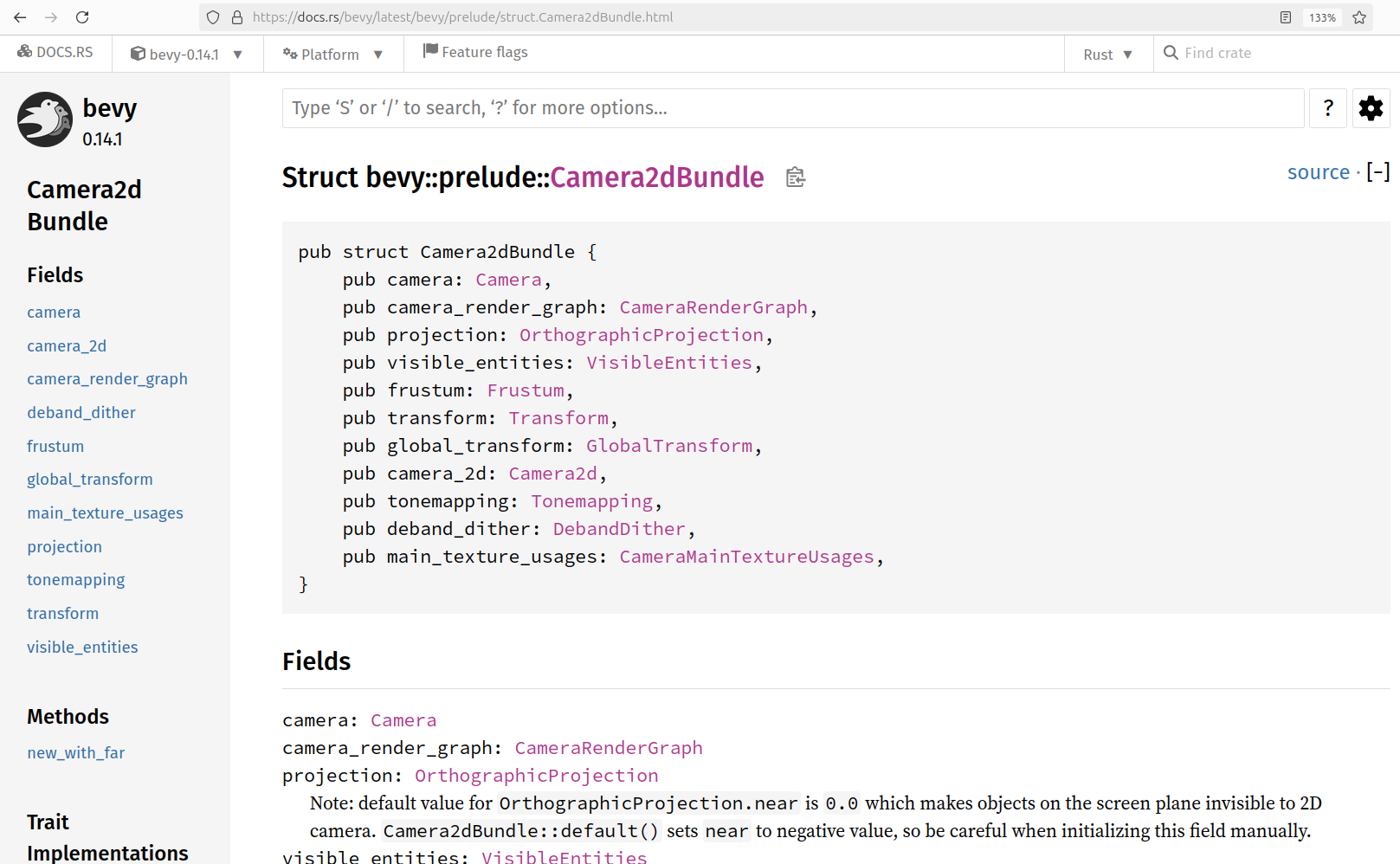 The Bevy Camera2dBundle documentation