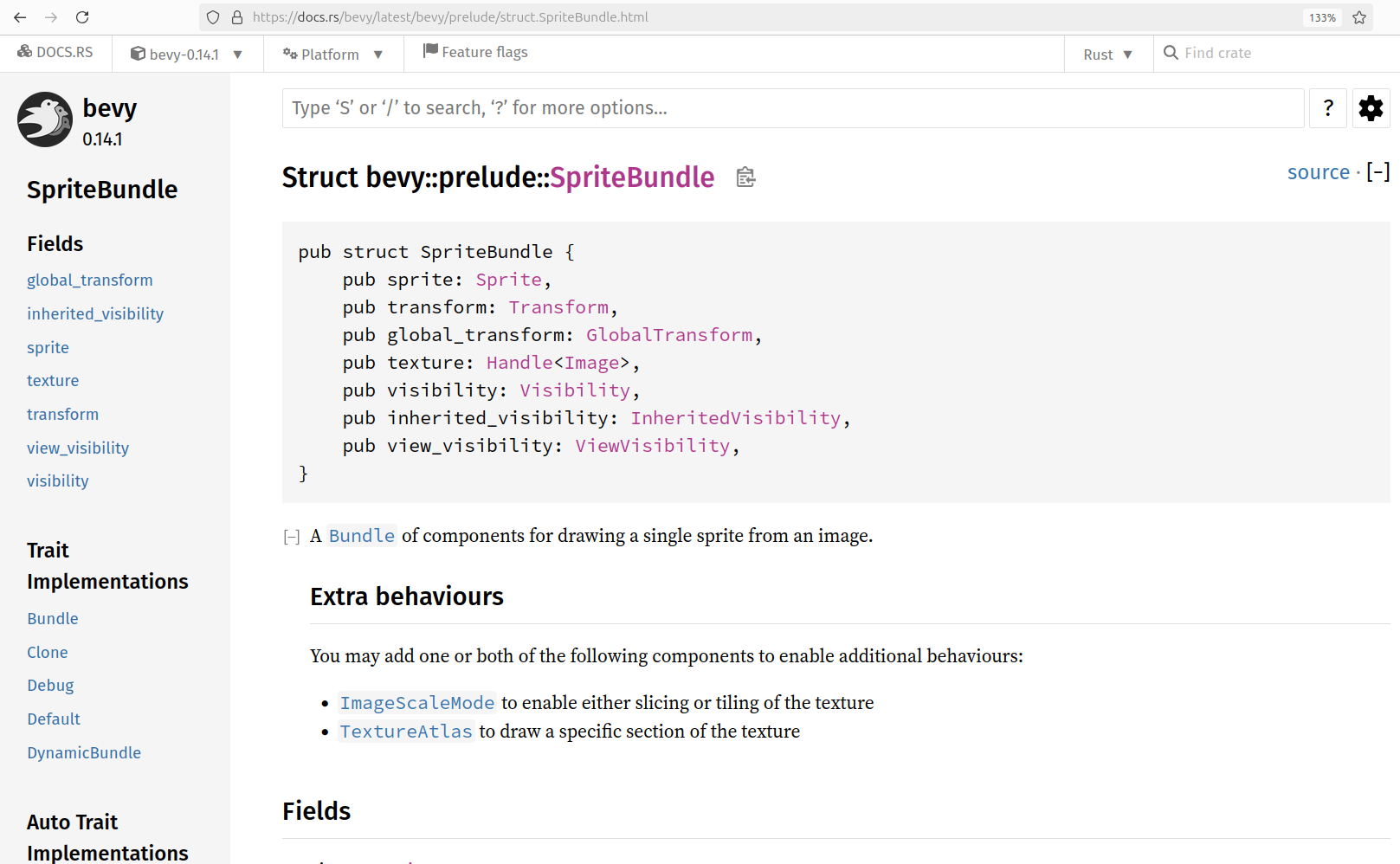 Part of the Bevy SpriteBundle documentation