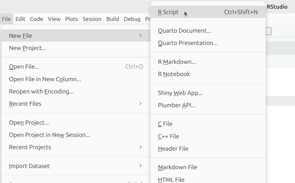Click on 'File | New | R Script'