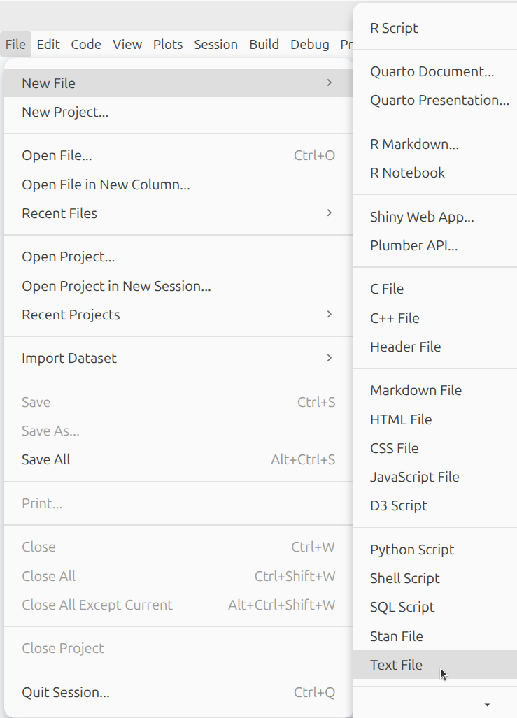 Click on 'File | New File | Text File'