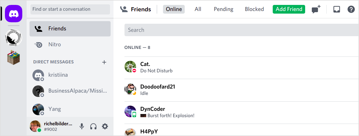 The Discord dashboard