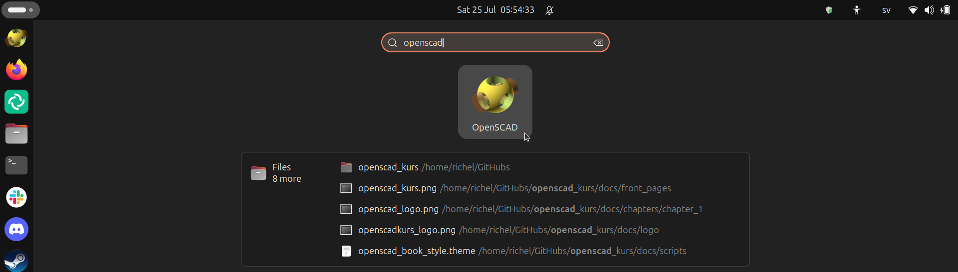 Skriv ner openscad och klick på OpenSCAD ikonen