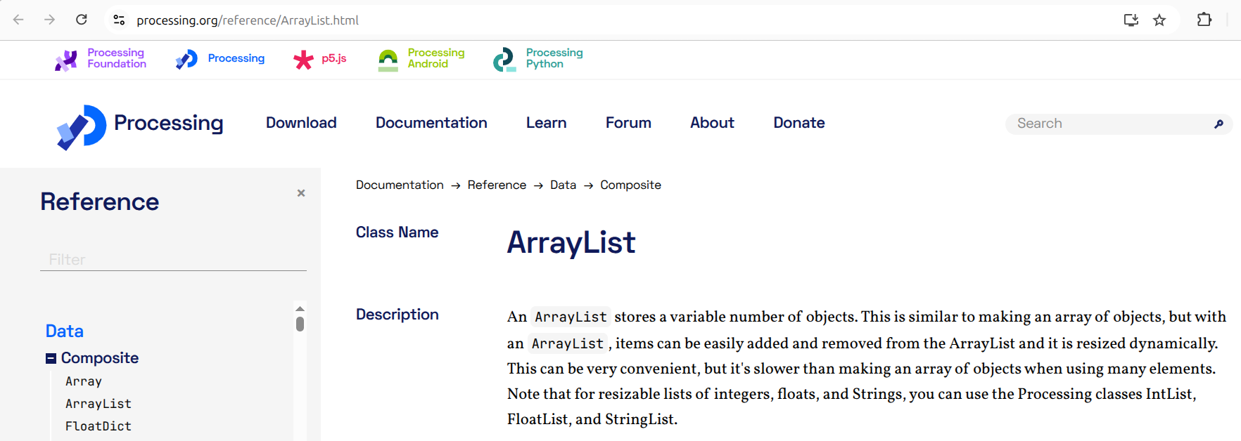 Den Processing ArrayList referens