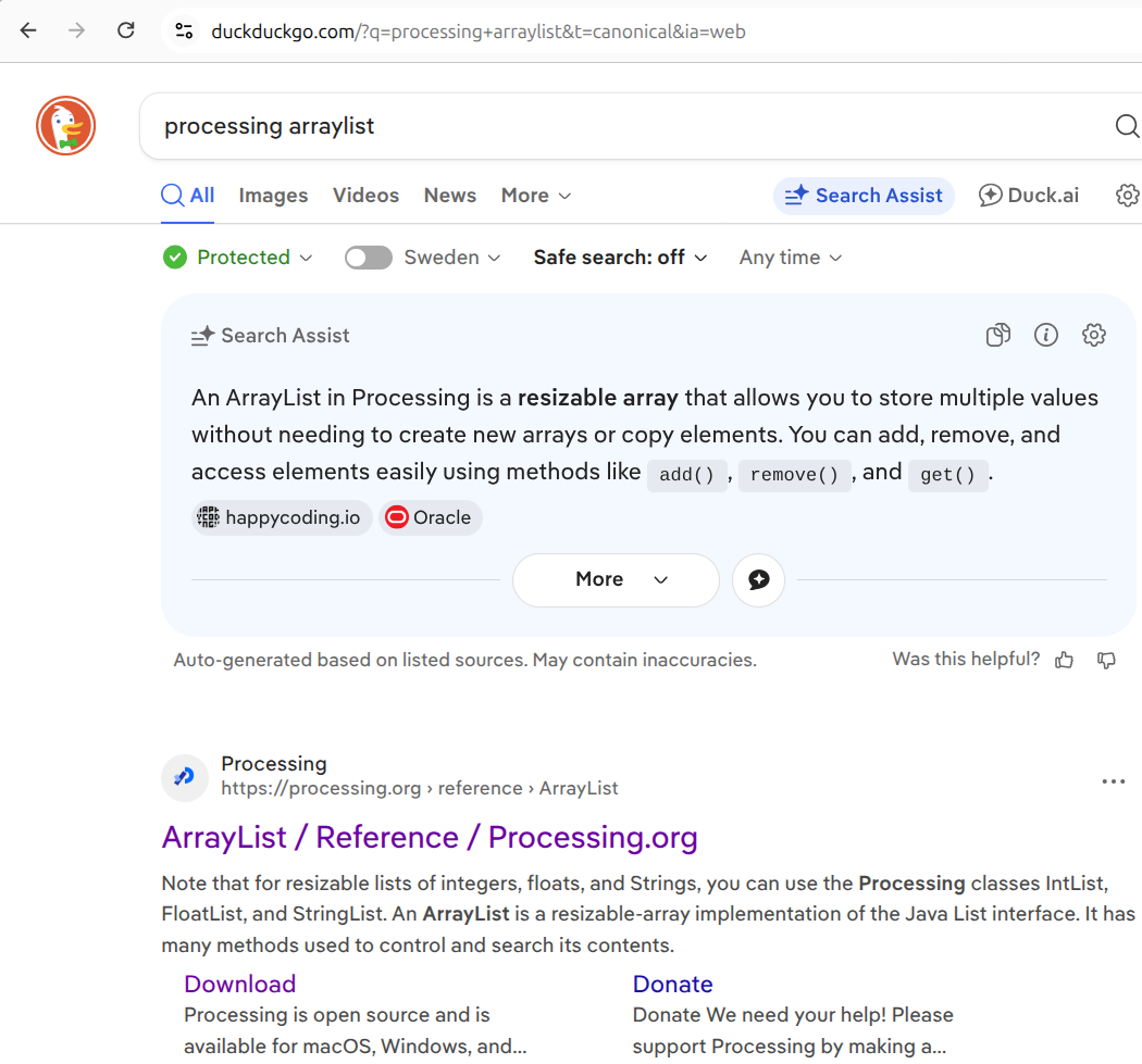 I din webbläsare, sök på 'Processing ArrayList'