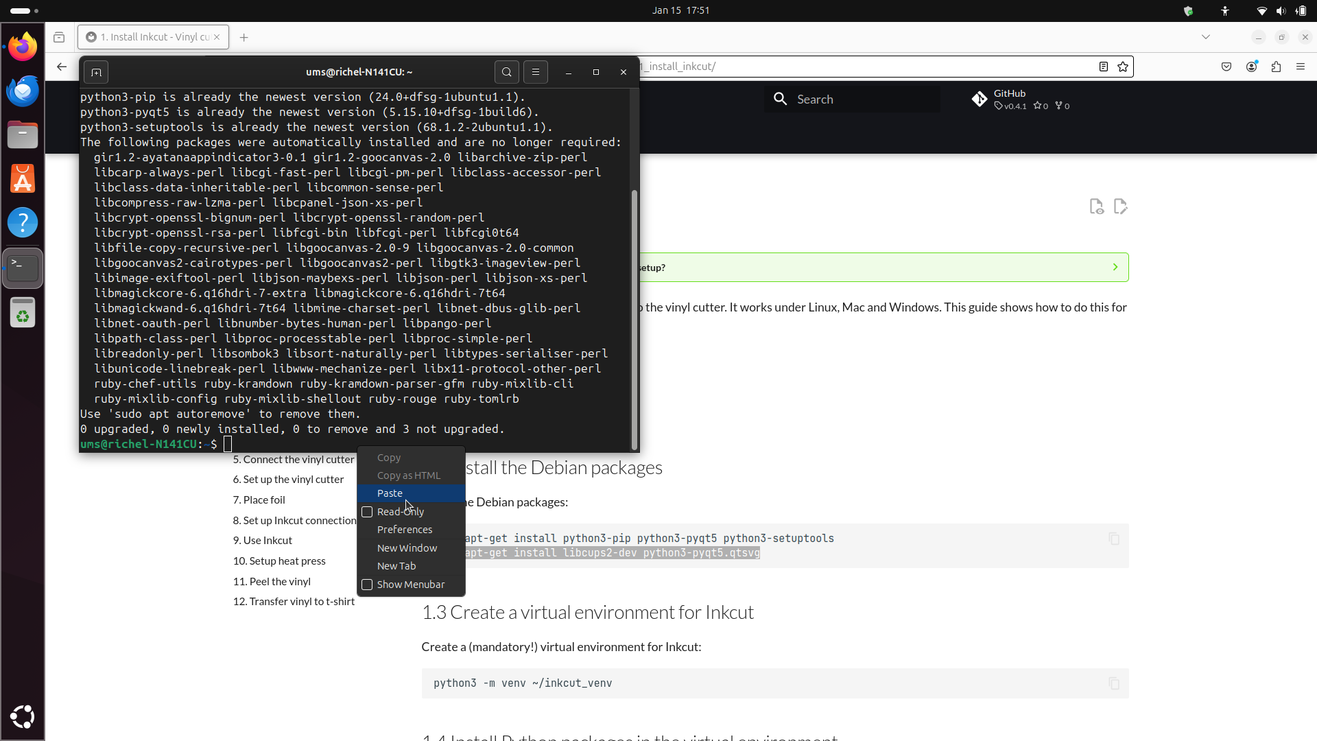 Terminal pop-up menu